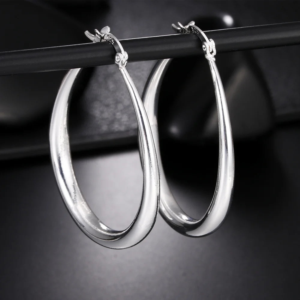 925 Sterling Silver 41MM Smooth Circle Big Hoop Earrings For Women Fashion Party Wedding Accessories Jewelry Christmas...