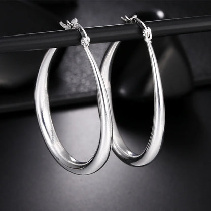 925 Sterling Silver 41MM Smooth Circle Big Hoop Earrings For Women Fashion Party Wedding Accessories Jewelry Christmas...