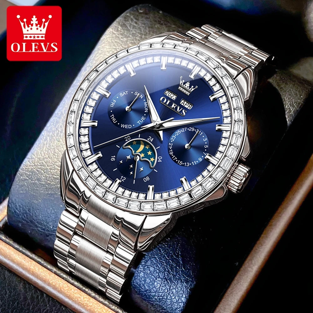 OLEVS 6695 Automatic Mechanical Men's Watches Luxury Brand Original Diamond Bezel Moon Phase Perpetual Calendar Man...