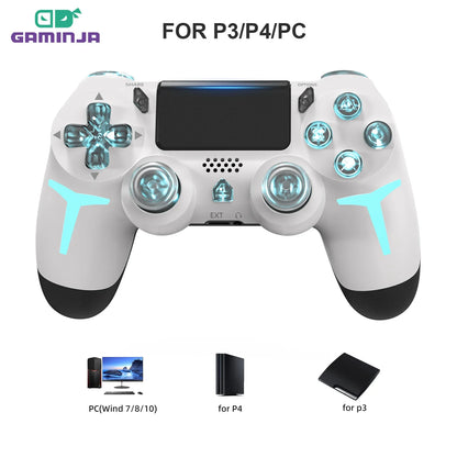 GAMINJA RGB Light Wireless Game Controller For PS4 PS3 Console Computer PC LED Bluetooth Gamepad 6-axis Gyroscope Dual Vibration