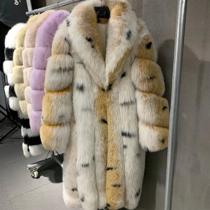 Winter Long Fur Coats Winter Female Natural Fox Fur OutWear Full Pelt Real Fox Fur Jackets with Long Sleeve