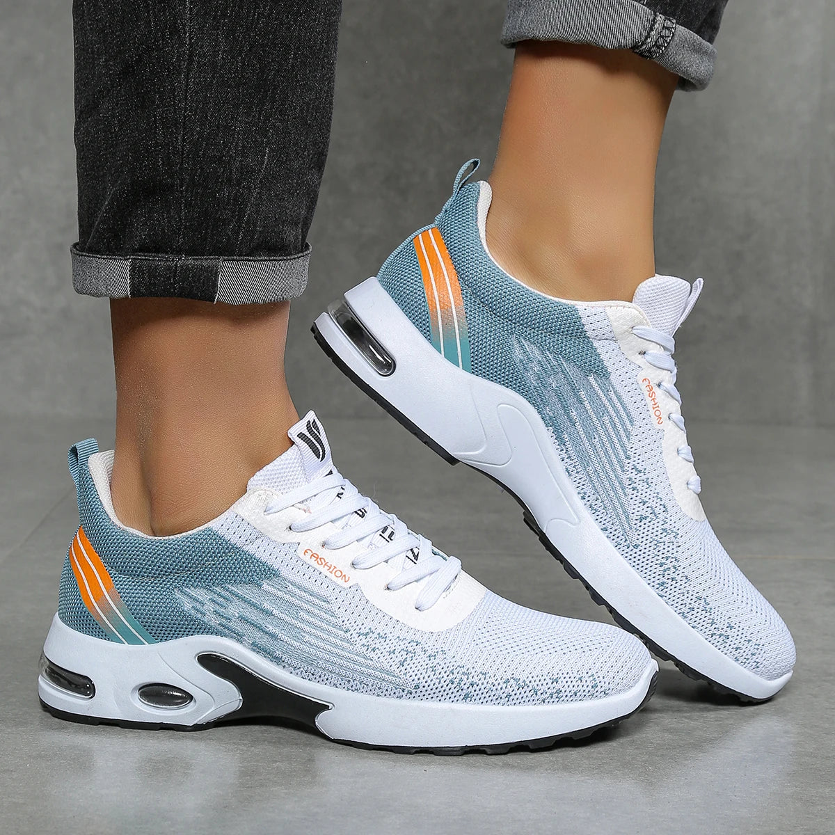 Men's Breathable Lace-Up Running Shoes, Knitted Mesh Casual Shoes, Comfortable Cushioned Sole Footwear for Daily Wear