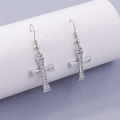 Fashion Zircon Crystal Cross Earrings for Women Men Gothic Punk Hip Hop Jesus Crucifix Dangle Earring Christian Party Jewelry