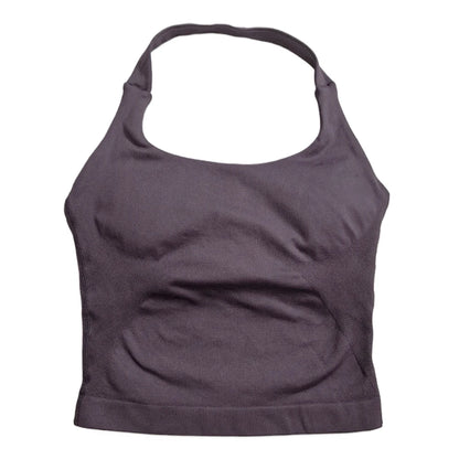 Gym Top Women Clothes Strappy Workout Tank Top Padded Sports Bra Backless Yoga Shirts Seamless Gym Crop Top Halter Fitness Vest