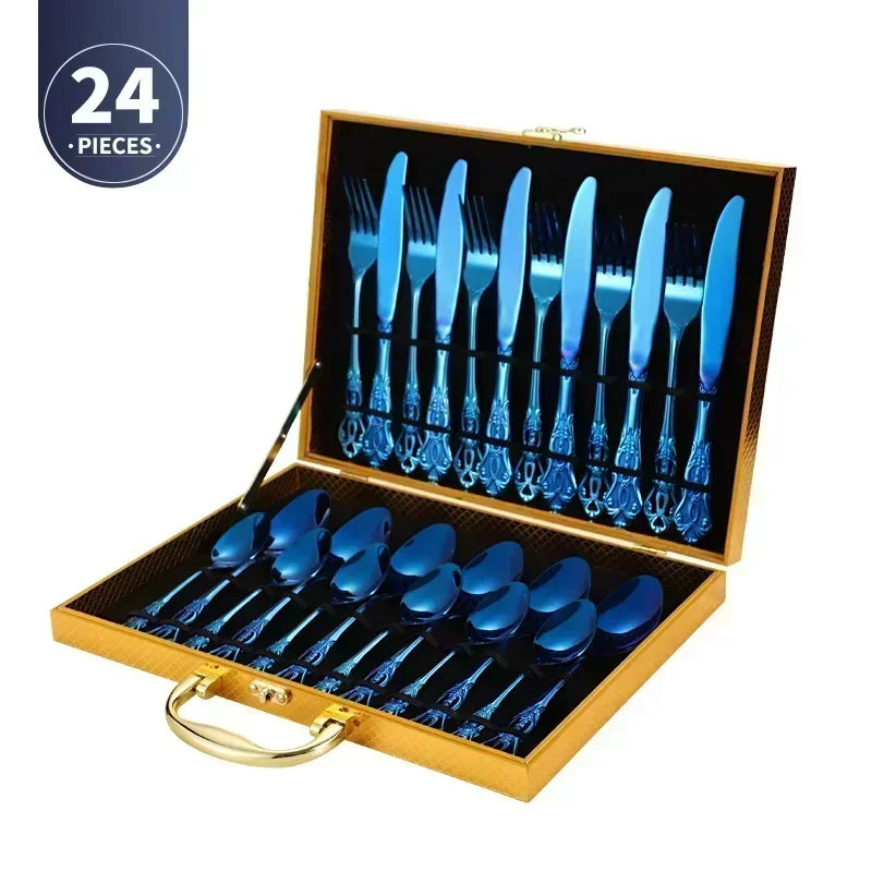Golden Stainless Steel Cutlery Set Royal European Spoon Fork Complete Tableware Retro Design Dishwasher Safe Elegant...