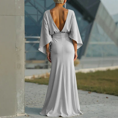 Elegant Backless Long Dresses For Women Summer 2026 Fashion Long Sleeve Ruffless Slim Maxi Dress Casual