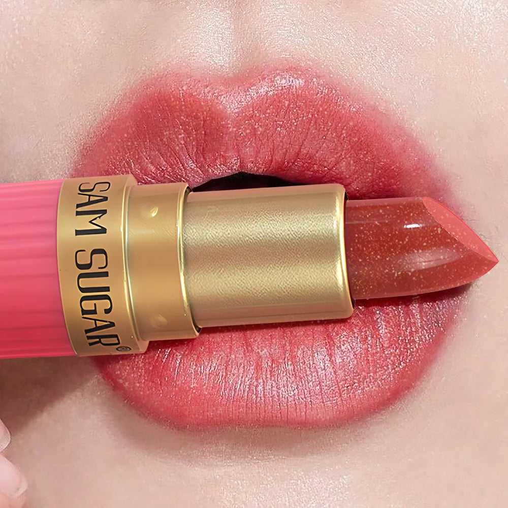 Diamond Pink Lipstick Chocolate Brown Metallic Glitter Lipstick Long-Lasting Waterproof Shimmer Pearl Sparkling Lip Gloss Makeup - Kimlud