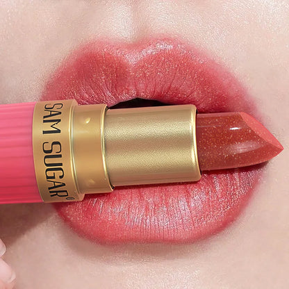 Diamond Pink Lipstick Chocolate Brown Metallic Glitter Lipstick Long-Lasting Waterproof Shimmer Pearl Sparkling Lip Gloss Makeup - Kimlud