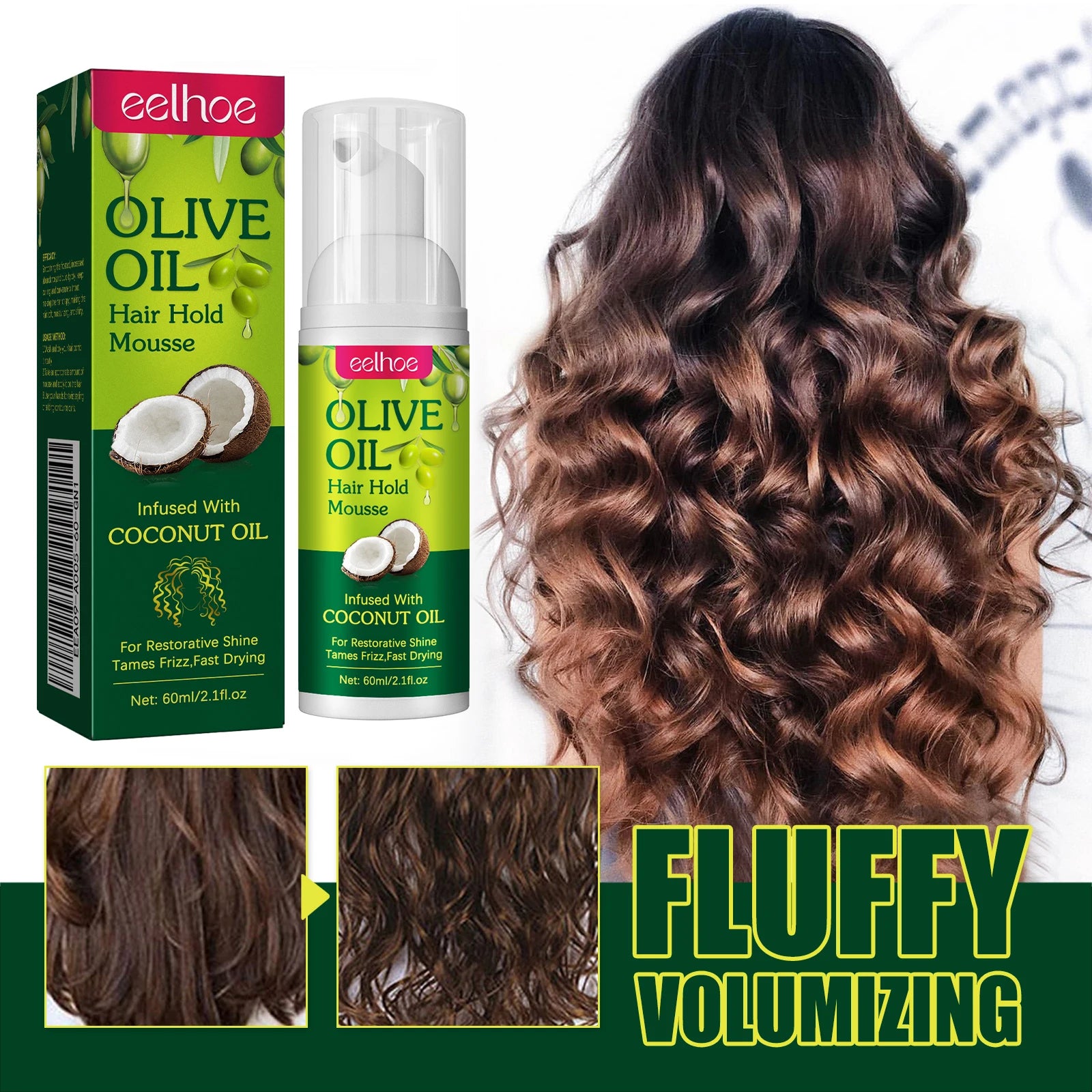 Olive Oil Hair Styling Mousse Long Lasting Styling Reduces Hair Frizz Prevents Hair Breakage Maintains Hair Curls Hold...