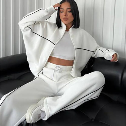 Zekye Women's Clothing Long-sleeved Semi-turtleneck Cardigan Sweater Strappy Striped Trousers Women's Suit Collection 2025 - Kimlud