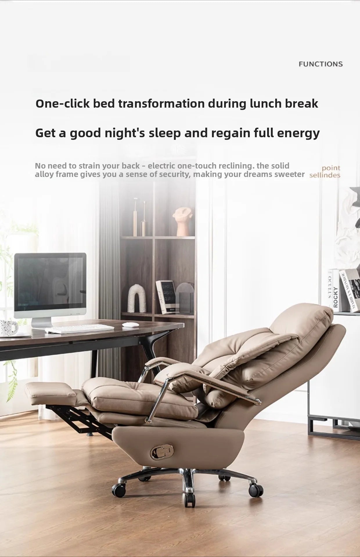 Ergonomic Executive Chair, Electric Reclining Leather Office Chair, Adjustable Height Desk Chair with Footrest & Lumbar Support