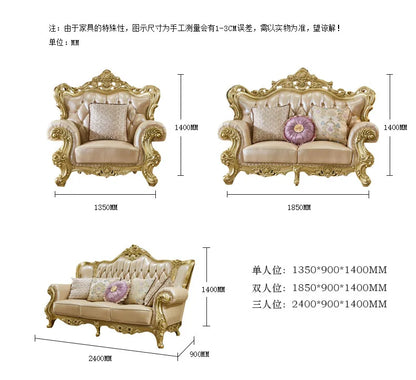 Classic Luxury Sofa Rubber Solid Wood Golden Antique European Royal Style Living Room Sofa Sets 1+2+3 | Kimlud Luxury Sofa