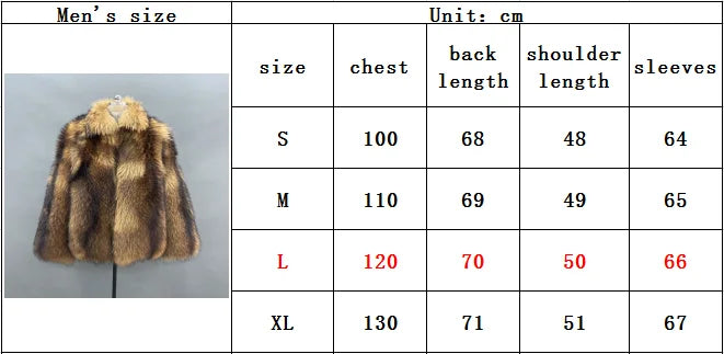 JANEFUR Men's Winter Raccoon Coat Thick Collar Warm Coat Real Raccoon Fur Coat Luxury Fashion