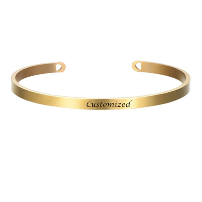Customized Coordinate Engraved Name Text Heart Hole Cuff Bangle Personalized Bar Necklace Stainless Steel Bracelet Men...