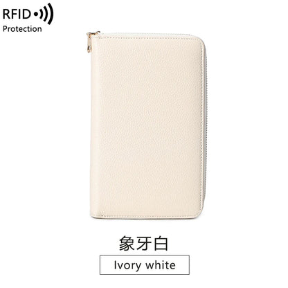 RFID Anti-Theft Cowhide Leather Wallet, Brush Head Layer, Long Passbook Passbook Passbook, Large Capacity Clutch Bag |...