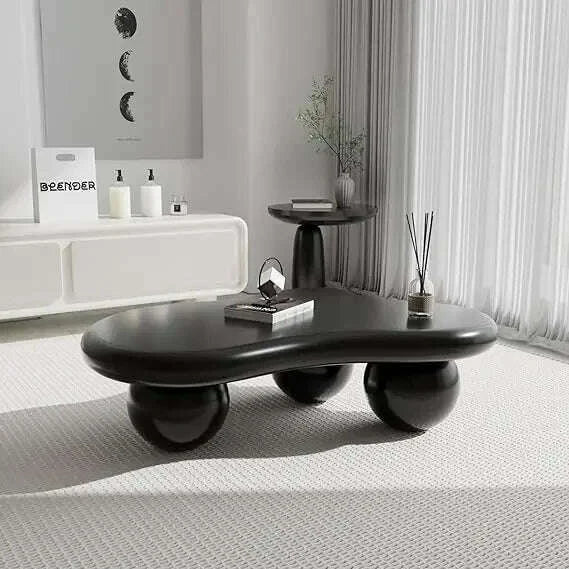 Oval Coffee Table for Living Room Modern Irregular Coffee Table Asymmetrical Unique Center Table (G White 45.7in)