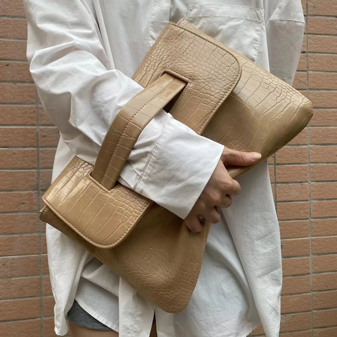 Fashion New Storage Bag Document Bagluxury Crocodile Pattern Women's Briefcase,large Capacity Solid,ladies Simple Clutch Bag