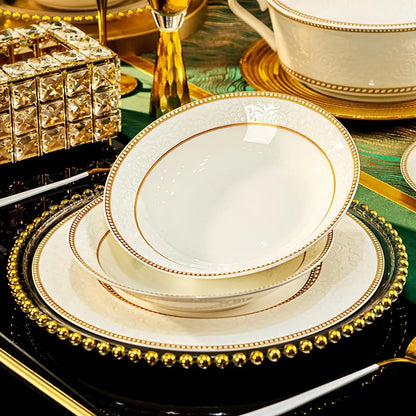 2025 New Jingdezhen Dishes Tableware Free Combination Household High-grade Bone China Tableware Housewarming Relief Rose
