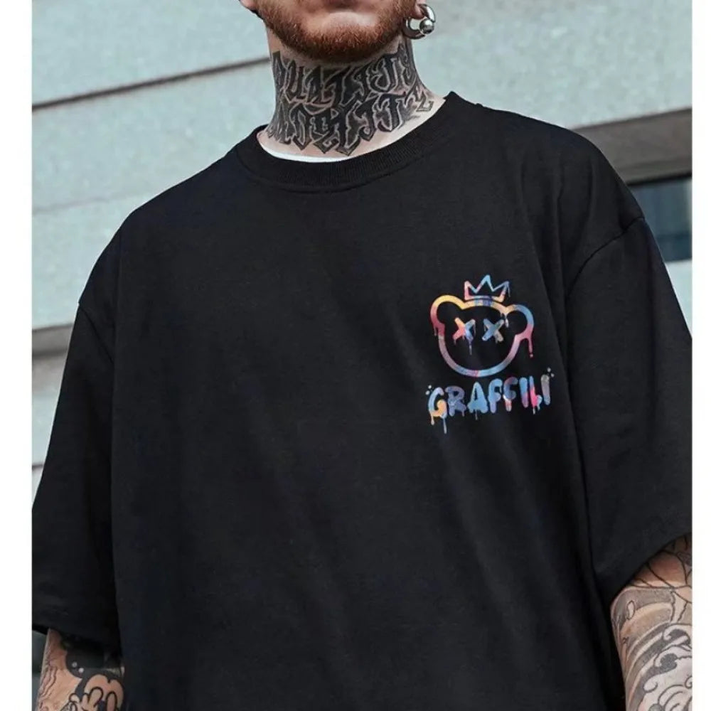 M-8XL Oversized Tshirts New Korean T-shirt Loose Summer Enlarged Round Neck Casual Couple Top Short Sleeve Men's Shirt