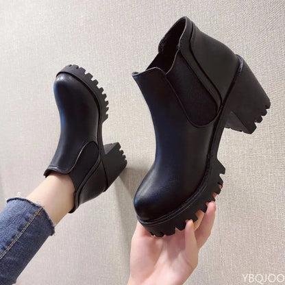 Autumn Winter New Coarse Heel Thick Bottom Fashionable Versatile Short Boots Casual Comfortable Women's High Heels