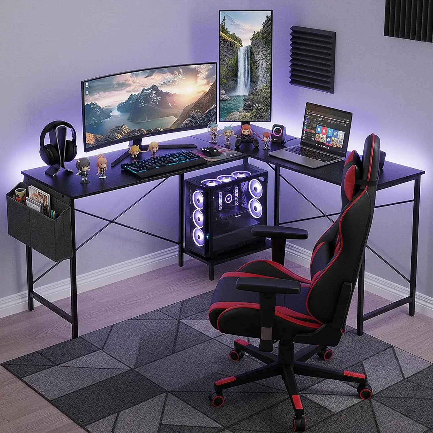 50-Inch Reversible L-Shaped Computer Desk with CPU Stand & Storage Bag, Sturdy Metal Frame for Home Office Gaming