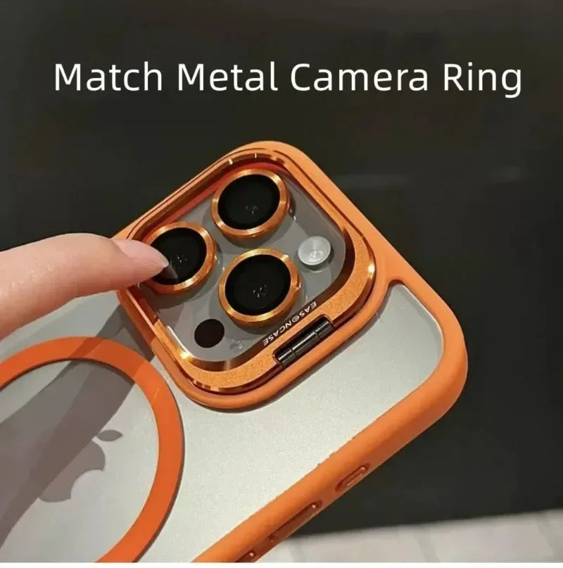 Luxury Magnetic Shockproof Phone Case For iPhone 15 14 13 12 11 16 17 Pro Max Plus 16E Funda Stand Glass Lens Protection Cover