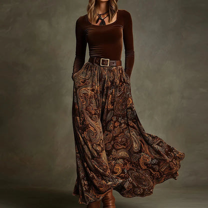 Autumn Winter Women's O Neck Pullover Top And Maxi Skirt Two-Piece Set Long Sleeve Chic Holiday Fashion Outfit Ladies Suits 2025