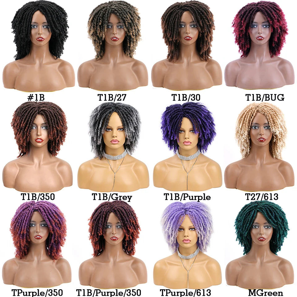Ombre Short Dreadlock Wigs Blonde Grey Purple 27 30 350 Bug 12 Colors Wig Curly Synthetic Twist Faux Locs Wig Dreads...