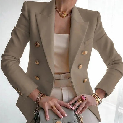 Women's Elegant Metal Buckle White Suit Jacket Casual Office lady Blazer High-end Feel Western-style Clothe