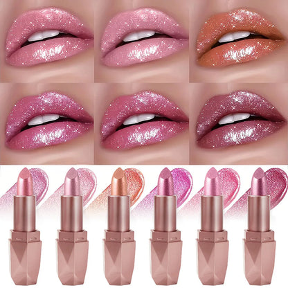 Polygon Metallic Lipstick Longlasting Glitter Orange Red Lip Glaze Waterproof Moisturize Luminous Shimmer Shiny Lipgloss Makeup