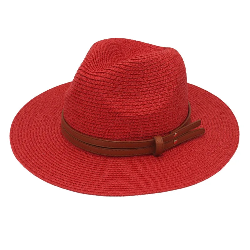 Summer Straw Sun Hat Panama Hats Grass Knitted Gift Hat Breathable Leisure Jazz Hat European American Style Straw Hat Beach Caps - Kimlud