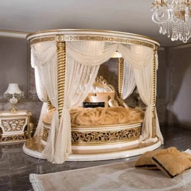 European Luxury Round Bed Castle Wood Bedroom Wedding Double Bed Comfortable Adult High Quality Letto Matrimoniale...