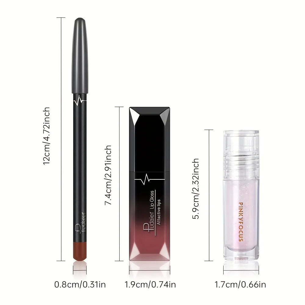 3PCS Ombre Lip Kit: Lip Liner + Lip Gloss + Lip Oil, Gradient Lips Makeup, Nude Shades, Hydrating, Non-Sticky