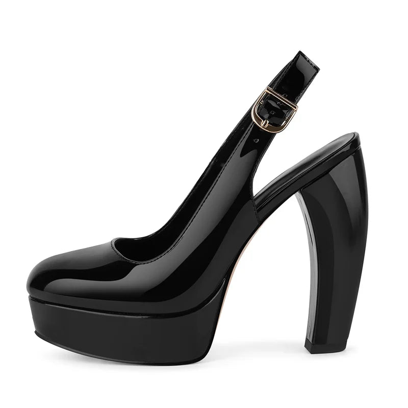Onlymaker Women Round Toe Platform Patent Leather Chunky Heel Pumps High Heeled  Office Dress Classic Pumps Heels