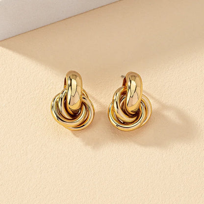 Unique Geometric Irregular Striped Large Ear Buckle Earrings for Women Creative Metal Gold Color Fan Shaped Earring...