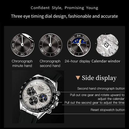 OLEVS Luxury Brand Quartz Watch for Men Waterproof Luminous Moon Phase Hour Men's Watch Chronograph Sport Wristwatch Moonswatch
