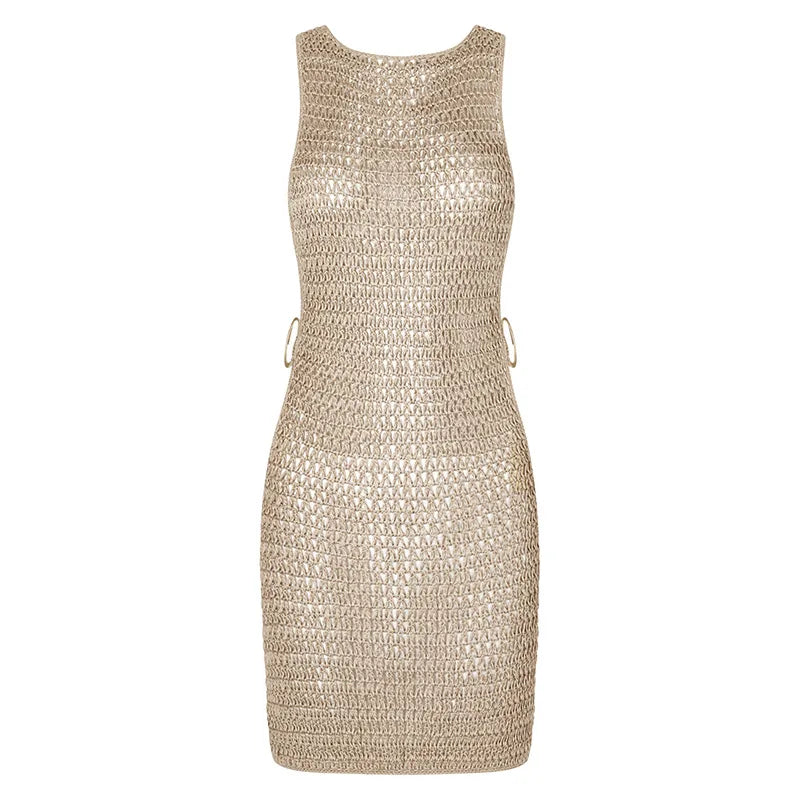 Para Praia Hollow Out Knitted Mini Dress 2025 Beach Dress Bikini Cover Swimwear Cover Ups Sexy Beach Outfits for Women Beachwear