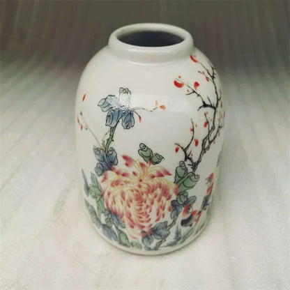 Chinese Old Porcelain Vase Pastel Flower & Bird Pattern Storage Jar Antique Collectible Decorative Piece