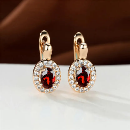 Cute Female Rose Gold Color Crystal Blue Stone Earrings Dainty Oval Zircon Wedding Jewelry For Women | Kimlud Mid Range...