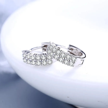 JewelryTop store 925 Sterling silver needle Earrings Fashion High Quality Jewelry Double Row Crystal Zircon Round Stud - Kimlud