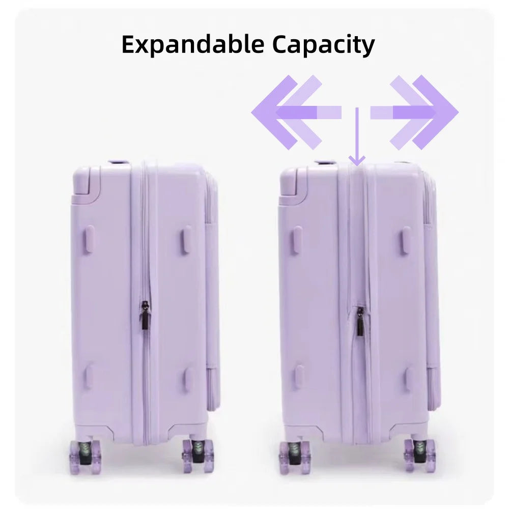 Wide Handle Trolley Suitcase Scalable Large Capacity Case Rolling Luggage Side Opening Pocket Bag With TSA Lock Colorful Wheels