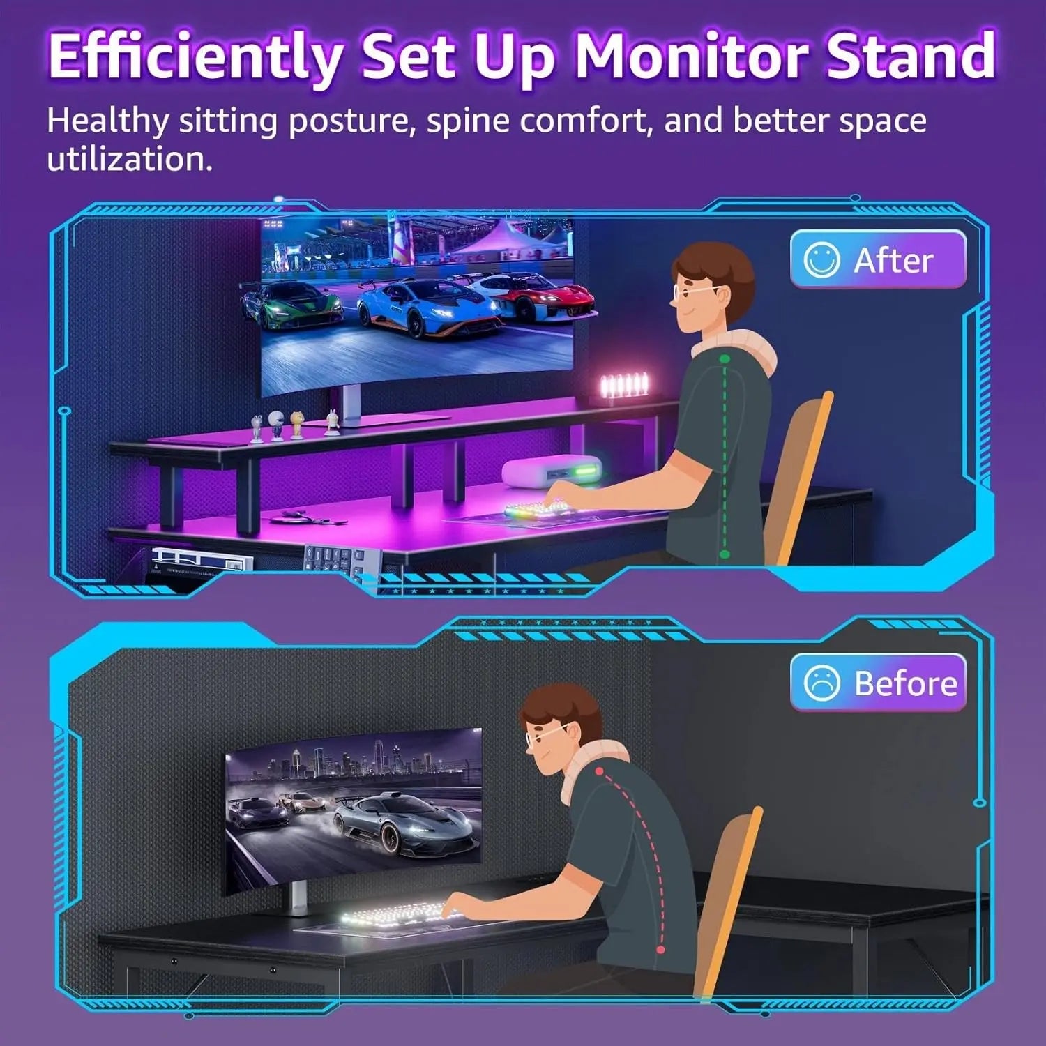 39-Inch Gaming Desk with Shelves, Drawers, Power Outlet & LED Lights - Sturdy Black Design for Home Office