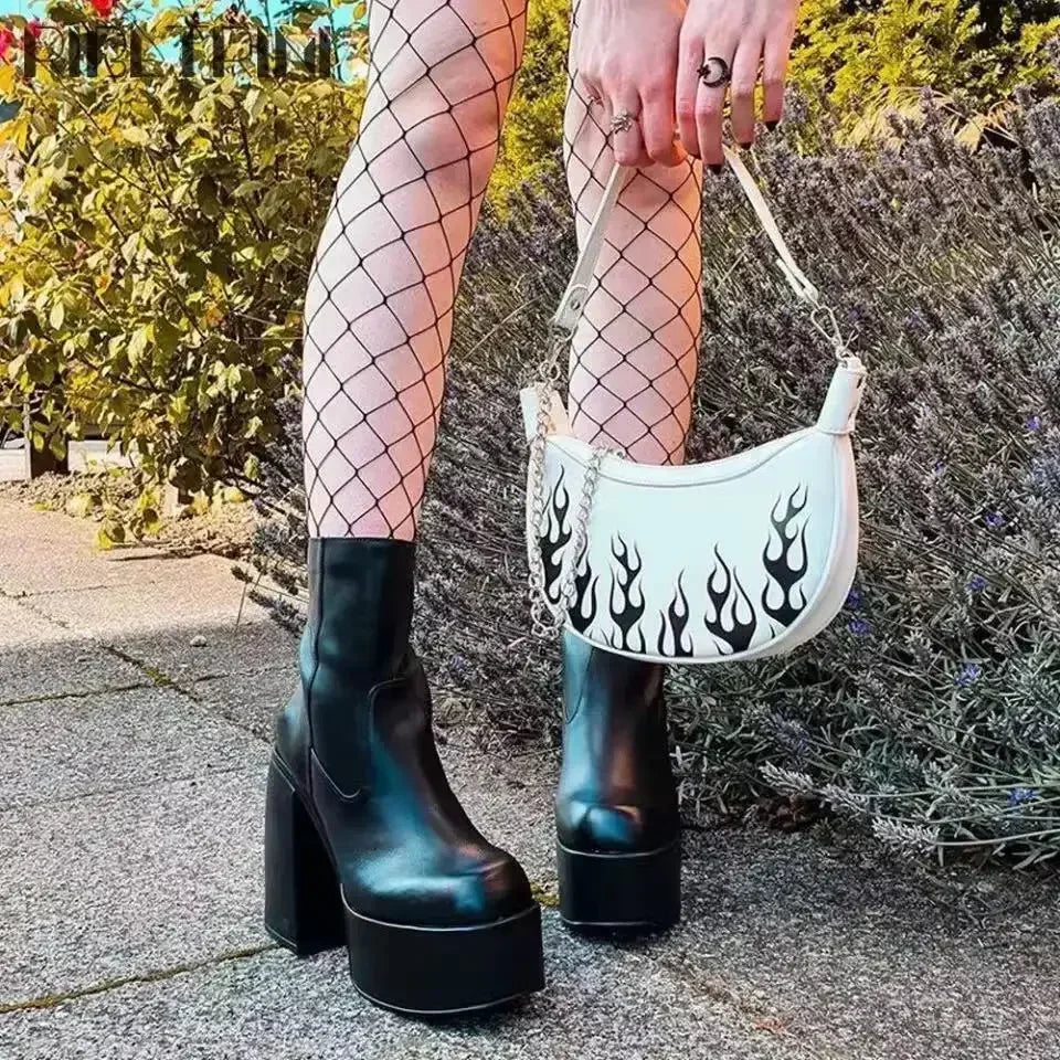 Platform Heel Boots Women's Pumps Stretch Ankle Boots Designer Knee-high Women Boots Trend Thigh High Boot Black Gothic...