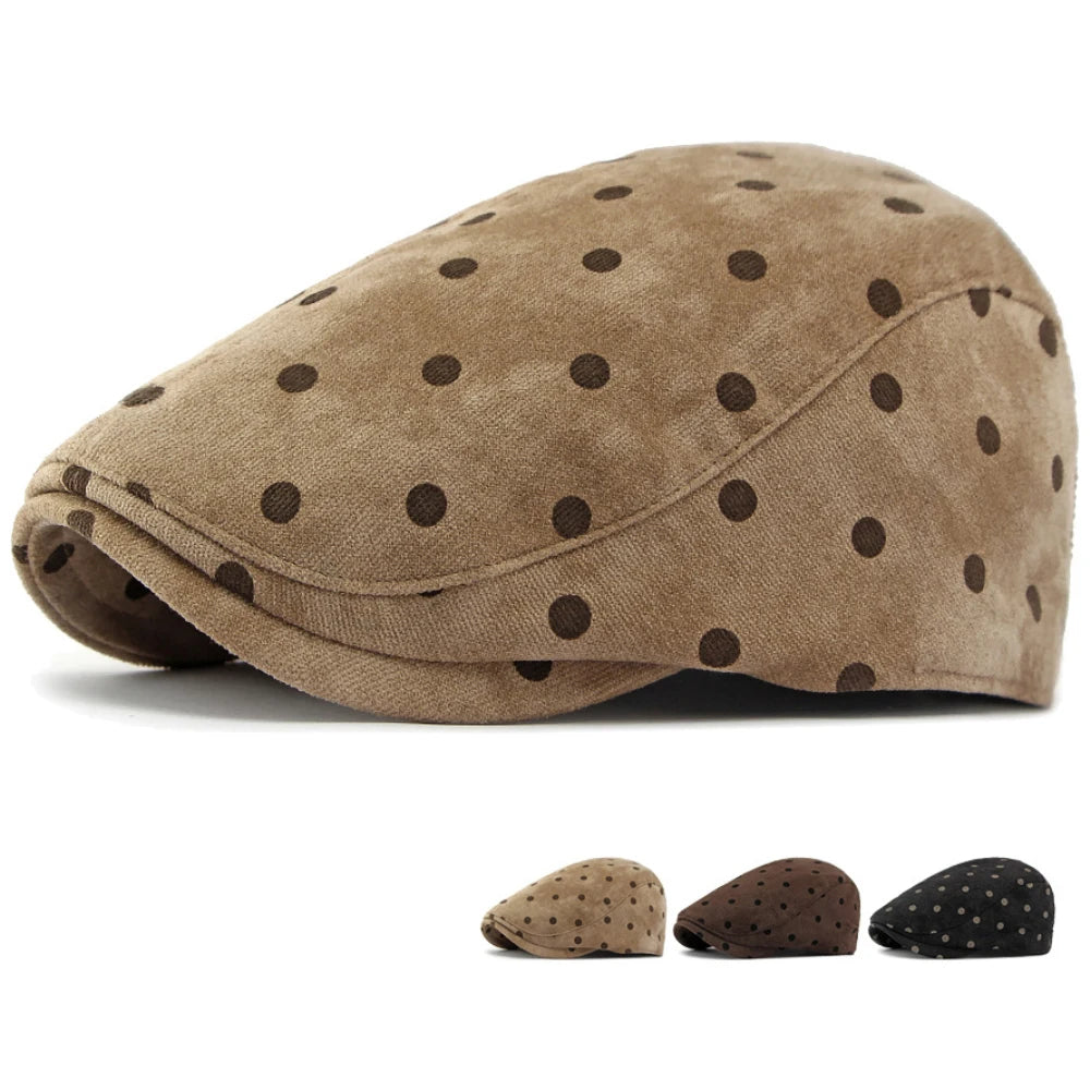 HT5153 Berets for Men Women Retro Artist Painter Beret Hat Male Female Dots Adjustable Ivy Flat Cap Autumn Faux Suede Beret Cap