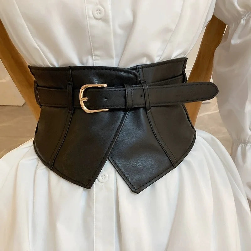 Belt women fashion with dress overcoat design elastic elastic elastic belt black niche with wide version of the belt - Kimlud
