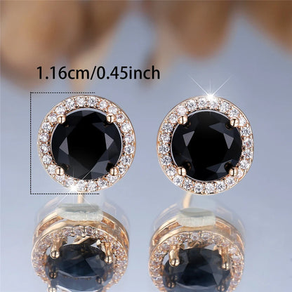 Cute Female Multicolor Pink Black Zircon Round Stone Stud Earrings Gold Color Wedding Jewelry For Women | Kimlud Mid...