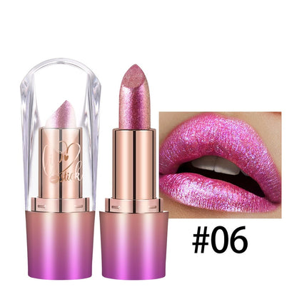 Rose Metallic Lipstick Glitter Lip Glaze Waterproof Long Lasting Moisturize Bright Red Pearlescent Shiny Lipgloss Makeup 6color