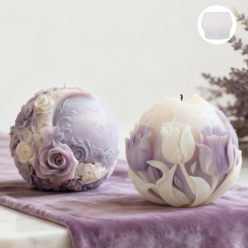 Floral Moon Ball Spherical Candle Silicone Mold 3D Flower Aromatherapys Soap Art Craft Plaster Making Mould Home Decor - Kimlud