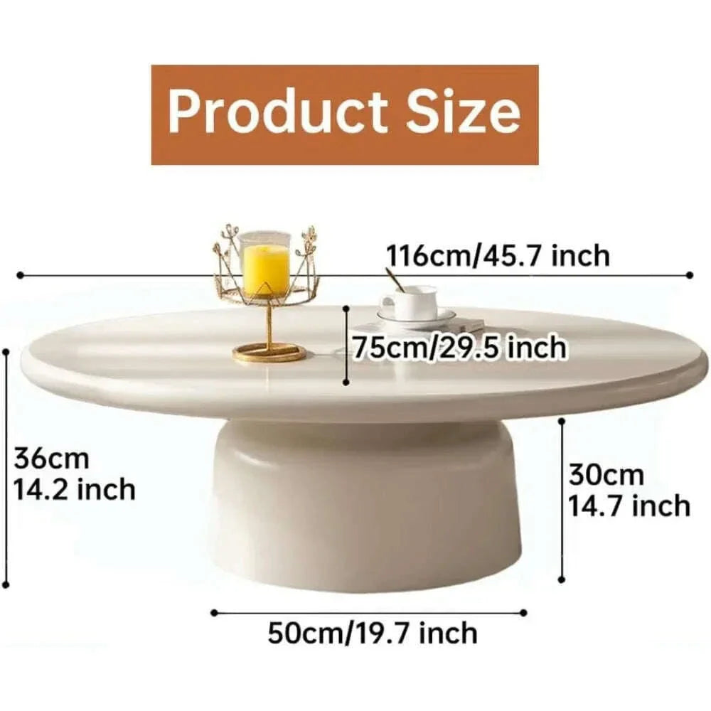 Oval Coffee Table for Living Room Modern Irregular Coffee Table Asymmetrical Unique Center Table (G White 45.7in)
