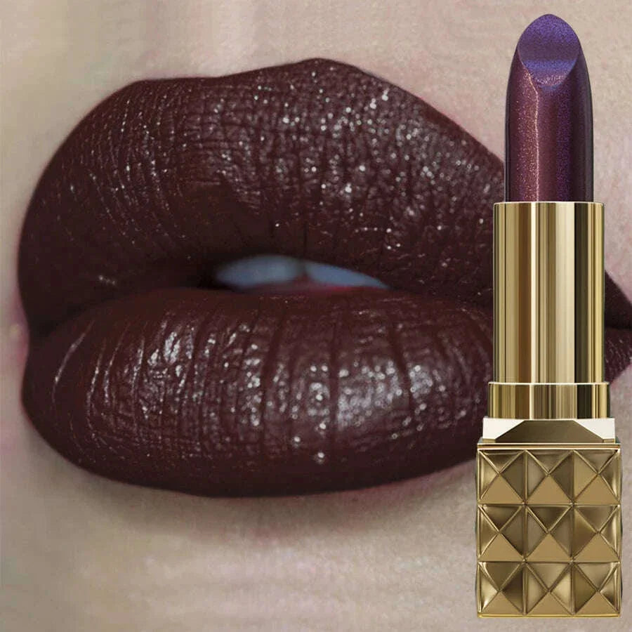 1pc Sexy Glitter Shiny Red Lipstick Pearlescent Lip Tint, Long Lasting Lip Senior Matte Lip Makeup Gifts for Women Metallic  lip